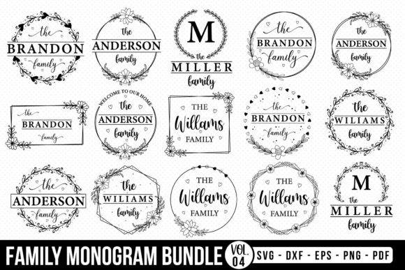 Family Monogram SVG Bundle Vol.4: 15 Customizable Designs for Your Projects