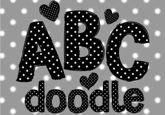 Playful Charm Meets Design: Black White Polka Dots Doodle Letters
